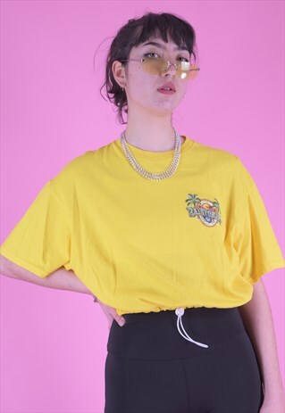 VINTAGE REWORKED CROPPED T-SHIRT IN YELLOW WITH BACK PRINT