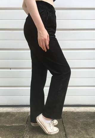 WOMENS VINTAGE 80S BLACK SUEDE LOOSE HIGH WAIST TROUSERS