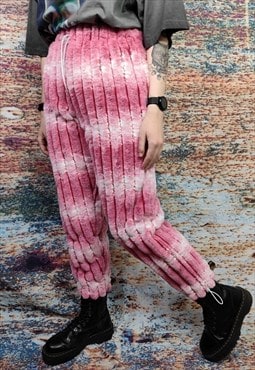 Tie-dye fleece joggers handmade gradient overalls in pink