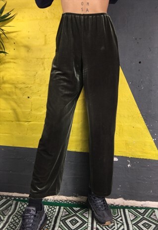 GREEN WIDE-LEG VELVET TROUSERS