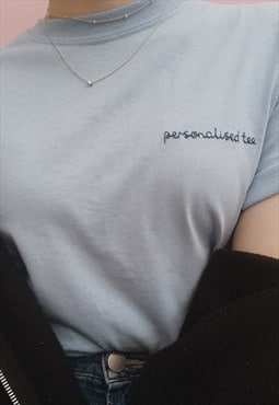 light blue personalised hand embroidered t-shirt