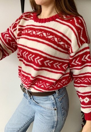 VINTAGE 70S FAIR ISLE PATTERN KNIT CHRISTMAS WOOL JUMPER