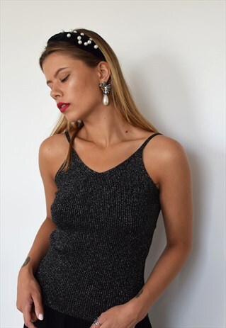 GLITTER CAMI VEST IN BLACK