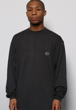 VINTAGE CHAMPION LONG SLEEVE LOGO T-SHIRT GREY
