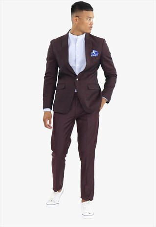 WINE CHECK SUIT WITH SINGLE BUTTON