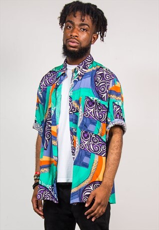 90'S VINTAGE BRIGHT CRAZY PATTERN FESTIVAL IBIZA SHIRT