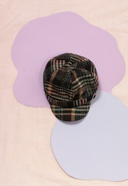 Vintage Gatsby Hat Y2K Preppy Plaid Cap in Brown