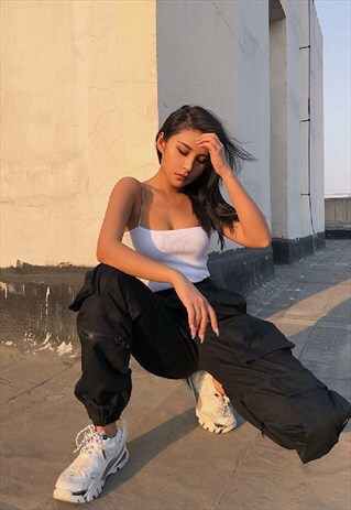 CARGO HIGH WAIST PANTS - BLACK