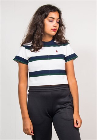 90'S VINTAGE STRIPED REWORK RALPH LAUREN CROPPED T-SHIRT