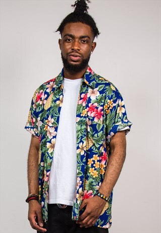 VINTAGE TROPICAL FRUIT PATTERN HAWAIIAN SHORT SLEEVE SHIRT