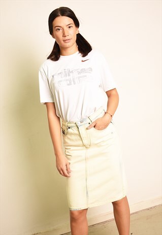 90'S DENIM ACID WASHED CUSTOMIZED HIGHWAISTED MIDI SKIRT