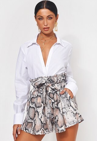SNAKESKIN TIE WAIST SHORTS