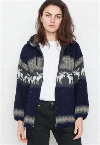 VINTAGE BLUE KNIT CARDIGAN SWEATER