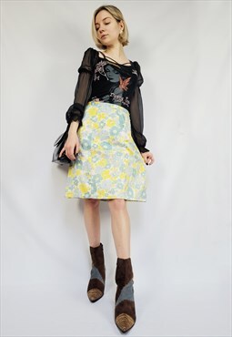 70s vintage pastel colorful handmade floral mid summer skirt