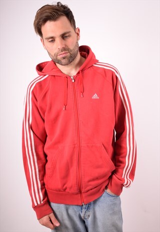 ADIDAS MENS VINTAGE HOODIE JACKET LARGE RED 90S
