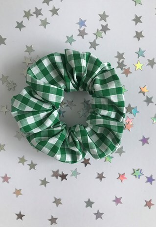 HANDMADE GREEN GINGHAM SCRUNCHIE