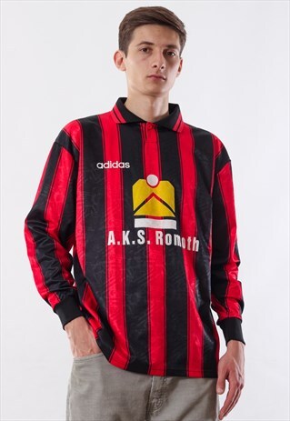 VINTAGE ADIDAS ORIGINALS TOP SHIRT 90S RED BLACK LONG SLEEVE