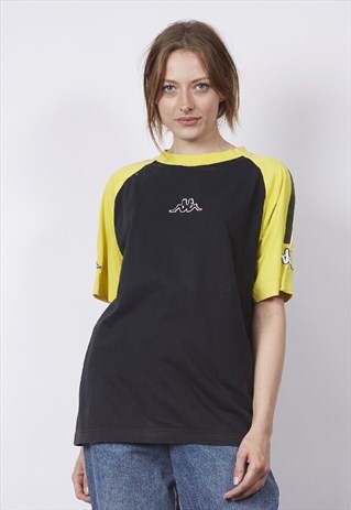 VINTAGE 90'S KAPPA RAGLAN YELLOW/BLACK T-SHIRT