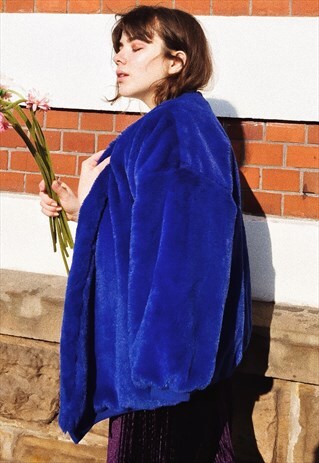 OPEN FRONT FAUX FUR COAT