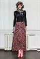 90'S VINTAGE CORDUROY FLORAL PRINT MAXI SKIRT IN PINK/GREEN
