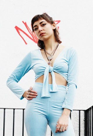 BABY BLUE VELVET WRAP TOP