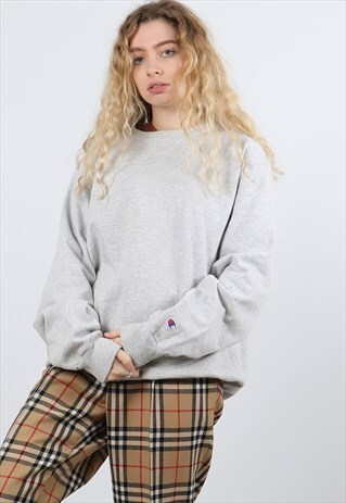 VINTAGE CHAMPION GREY LARGE EMBROIDERED SWEATSHIRT