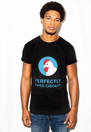 UNISEX T-SHIRT IN BLACK WITH PERFECTLY FRIED CHICKEN SLOGAN
