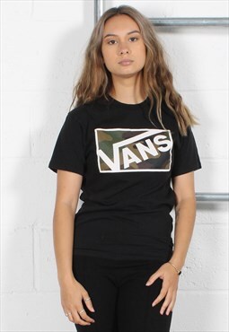 Vintage Vans T-Shirt in Black with Spell Out Logo Small