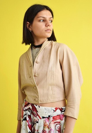 70'S RETRO LEATHERETTE CROPPED CREAM JACKET