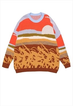 Landscape knitwear jumper northern land preppy top orange