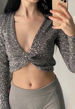 Zara sparkly v neck crop top