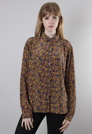 VINTAGE 80S PLANET FLORAL PATTERNED OVERSIZE BLOUSE SHIRT
