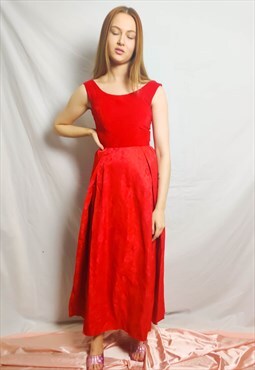 Vintage Red Velvet Bodice Dress (XS-S)