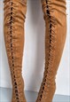 VINTAGE Y2K LACE UP OPEN TOE THIGH-HIGH BOOTS IN CARAMEL