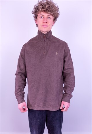 VINTAGE RALPH LAUREN SWEATSHIRT 1/4 ZIP BROWN MEDIUM