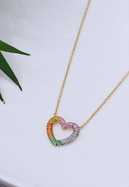 Rainbow Heart Gold Necklace