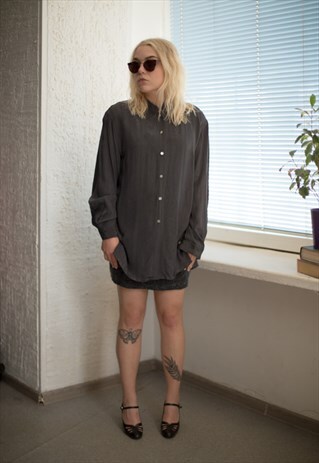 VINTAGE 80'S GREY LONG SLEEVED VISCOSE SHIRT