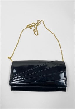 80's Vintage Ladies Bag Black Patent  Shoulder Envelope