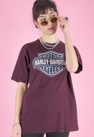 VINTAGE HARLEY-DAVIDSON T-SHIRT IN MAROON WITH GRAPHIC PRINT