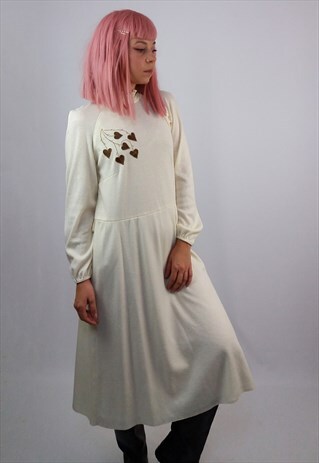 VINTAGE 80'S HIGH COLLAR EMBROIDERY DRESS