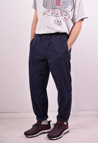 NIKE MENS VINTAGE TRACKSUIT TROUSERS W32 L32 NAVY BLUE 90S