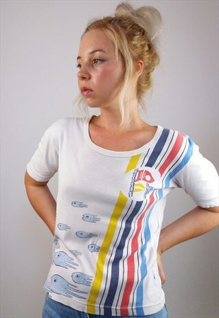 VINTAGE CUTE SURPRISED FISH PRINT T-SHIRT