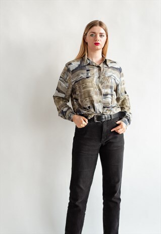 VINTAGE 80S FUNKY MULTICOLOR ABSTRACT SHIRT IN MOSS
