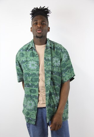 VINTAGE GREEN PATTERNED SILK SHIRT
