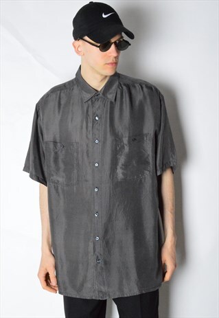 VINTAGE 90S GREY SILK SHORT SLEEVE SHIRT