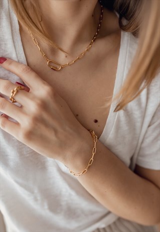 CHUNKY CHAIN OVAL SCREW LOCK NECKLACE 18K GOLD PLATED