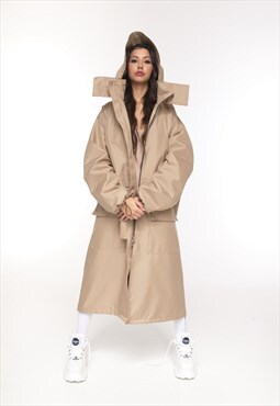Winter Longline Hoodie coat oversize in mocca