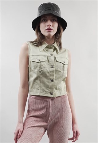 VINTAGE 90'S VALENTINO GREEN GINGHAM CROP VEST