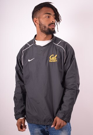 NIKE MENS VINTAGE CAL RUGBY PULLOVER JACKET LARGE GREY 90S