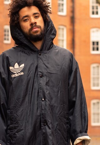 VINTAGE ADIDAS HOODED PARKER JACKET IN CREAM AND BLACK